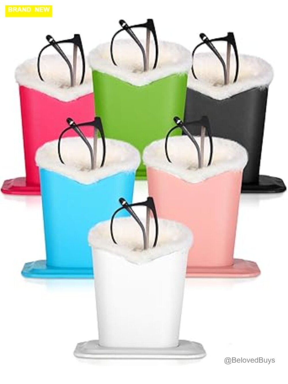 6 Pack Plush Lined Eyeglasses Holder Stand Leather Glasses Case